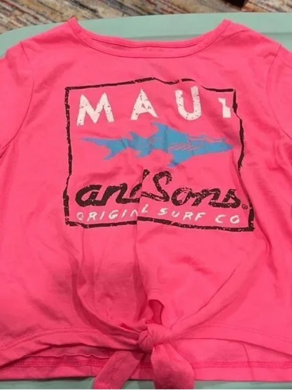 Maui and Sons Hot Pink Graphic Tie-Front Crop Top